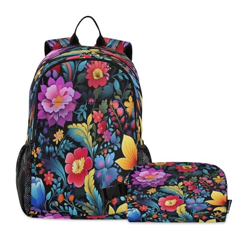 Sac à dos enfant à motif floral Mnsruu avec lunch box pour l'école et les sorties