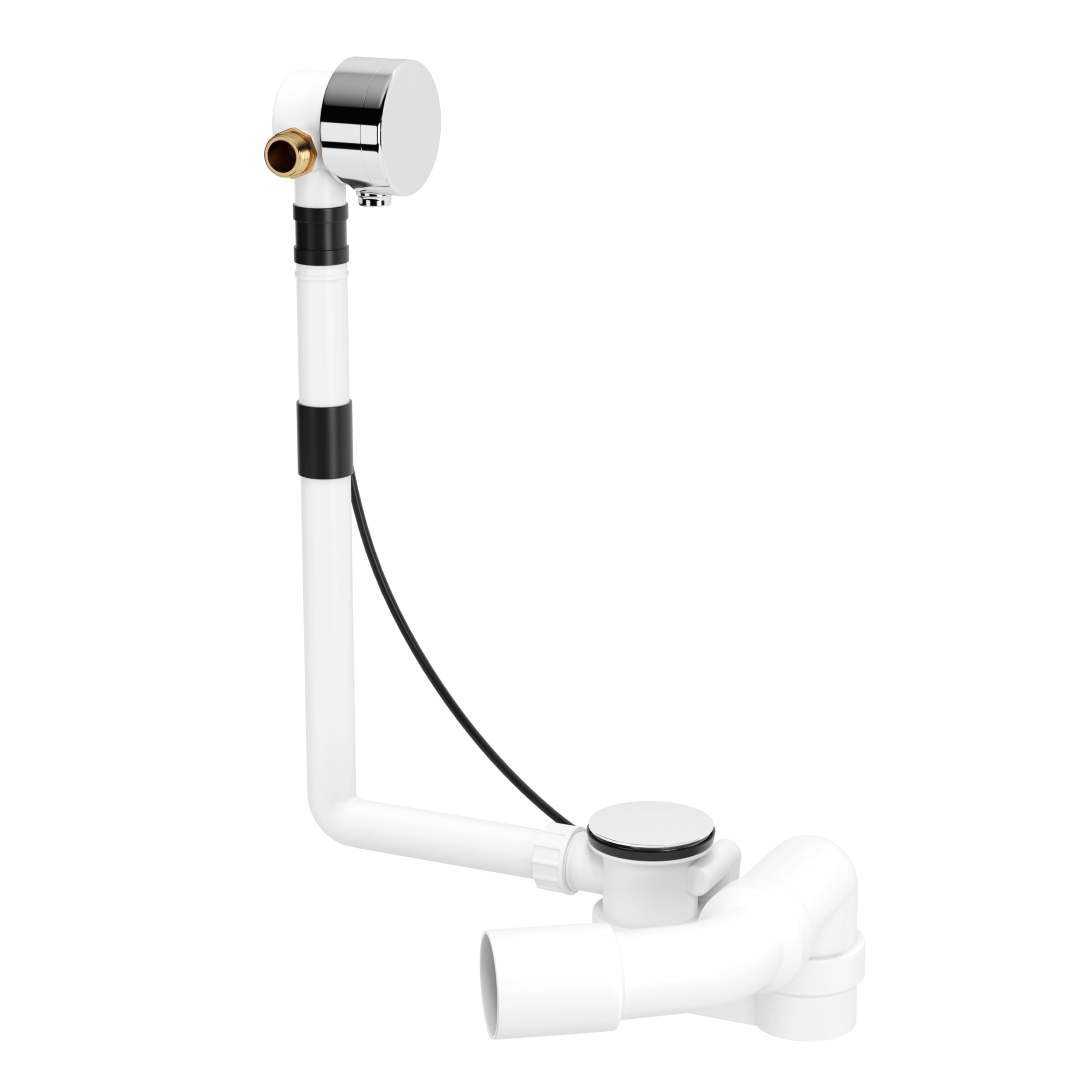 AQUADE Desagüe excéntrico y rebosadero con entrada para bañeras y jacuzzis desagüe rebosadero con salida excéntrica cromada 40/50 mm acero inoxidable tapa de desagüe: 70 mm Calidad: fabricado en