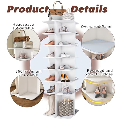 Image of Leavader Tall Rotating Shoe Rack Tower, 7-Tier Spinning Shoe Rack, Free Standing 360 Revolving Shoe Organizer, High Bottom Design Shoe Tower Spinning Storage Lazy Susan for Entryway