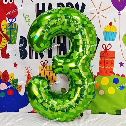Image of 40 inch giant Green pixel miner game number 4 balloon | Large mining theme foil balloon 0-9 for pixel game parties children's birthdays party anniversary baby shower decoration