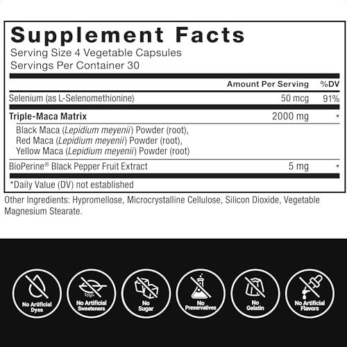 Image of Force Factor Maca Max, Maca Root Capsules to Maximize Vitality & Performance, Made with Black Maca, Red Maca, & Yellow Maca Powder, Maca Root Powder, 2000mg, 120 Capsules