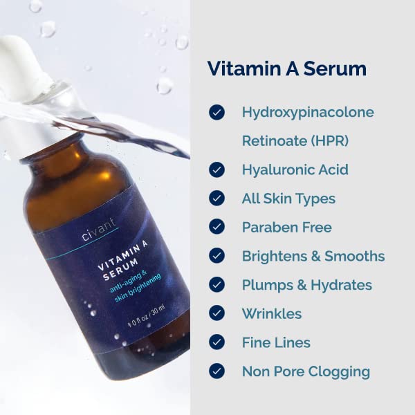 Miniatura 3 de Civant Suero de vitamina A  Suero de retinol para la cara  Reductor de arrugas, líneas finas y tono de piel desigual  Ingredientes de vitamina A y E