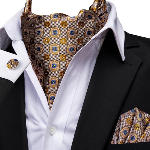 Image of Dubulle Paisley Floral Ascot for Men Self Tie Mens Cravat and Pocket Square Cufflinks Wedding