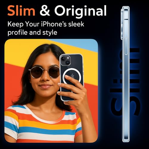 Image of Jkobi Lifetime Anti-Yellow MagSafe Compatible Clear Back Case Cover for Apple iPhone 14 (Sleek Hard Crystal | Camera Protection and Shockproof)