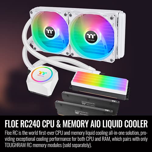 Image of Thermaltake Floe RC240 Snow, AMD (AM5 /AM4) / Intel (LGA 1700 /1200), TT RGB Plus Software /Motherboard Sync ARGB Controlled, 240mm PWM All-in-One CPU & Memory Liquid Cooler CL-W330-PL12SW-A