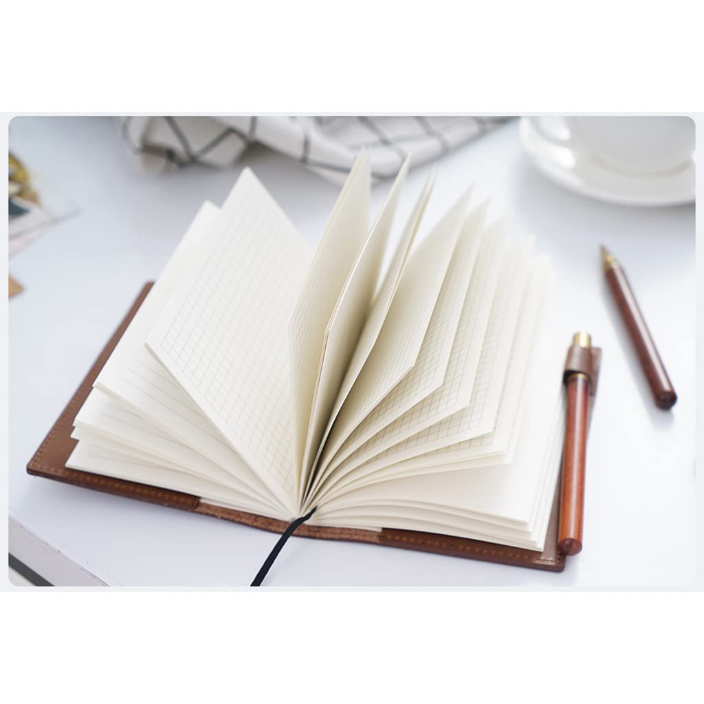 Copertina in Vera Pelle con Carta a Quadretti A5/a6/b6 Sketchbook Planner Quaderni retrò Diari Diario Cover Cancelleria Blocco Note (F B6)