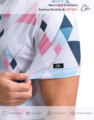 Image of Obla Mens Golf Polo Shirts Short Sleeve Dry Fit Performance Moisture Wicking Casual Print Collared Golf Shirts for Men