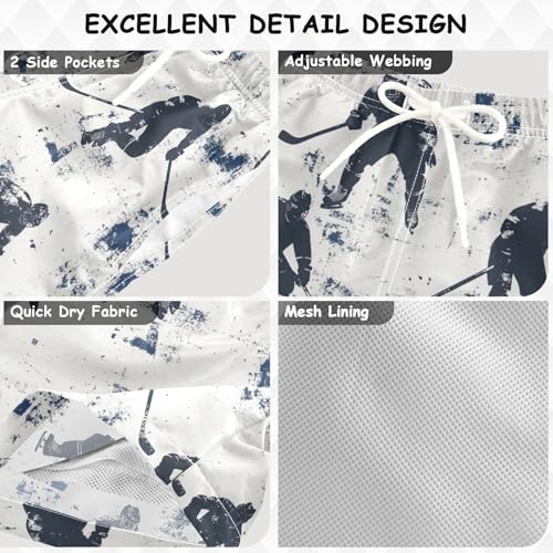 Pigsaly Boys Swim Trunks Abstract Hockey Player Black Boys Board Shorts Swimsuit Swimwear Summer Bathing Suit 5T3