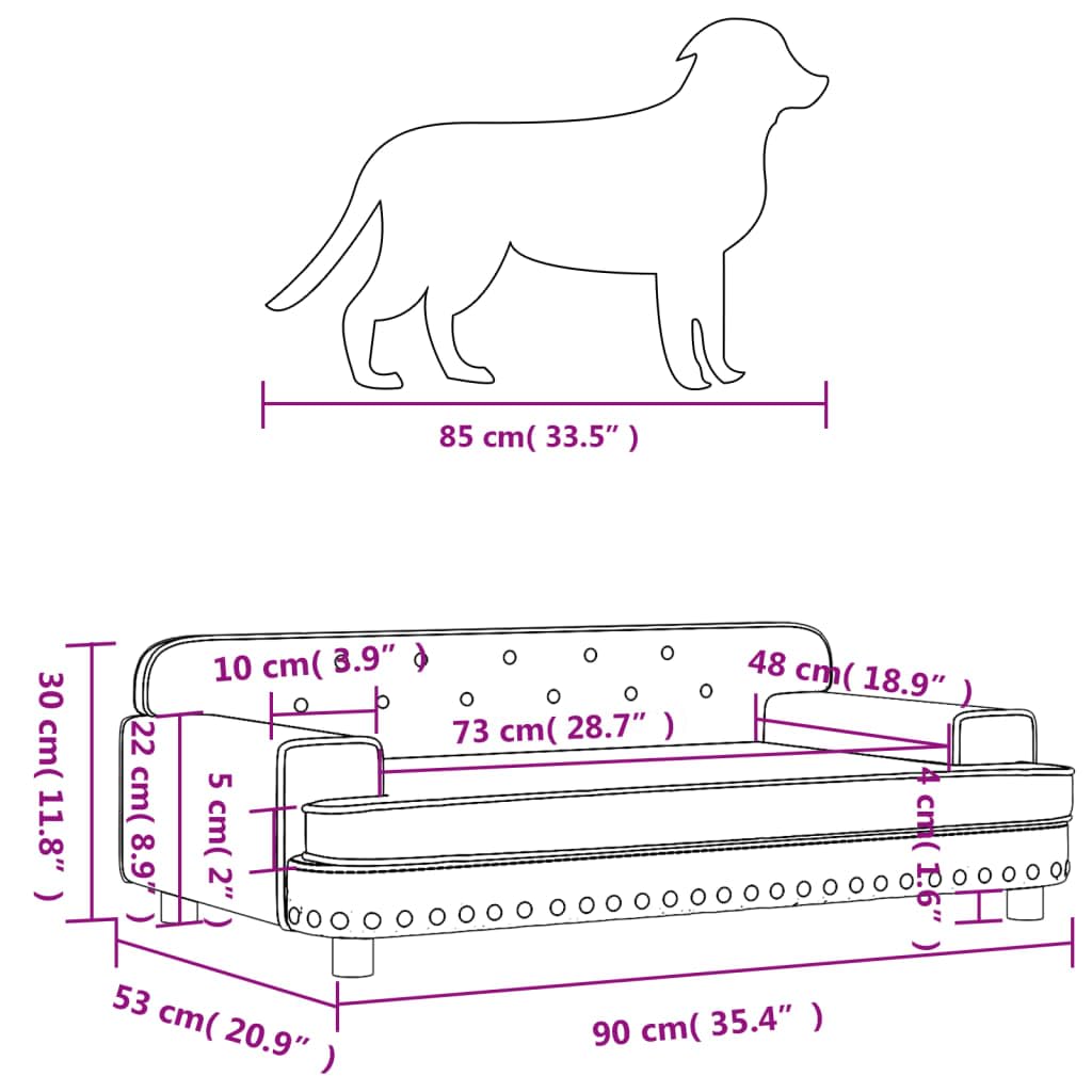 vidaXL Cama para Perro de Terciopelo Gris Oscuro 90x53x30 cm, Sofá para Mascota