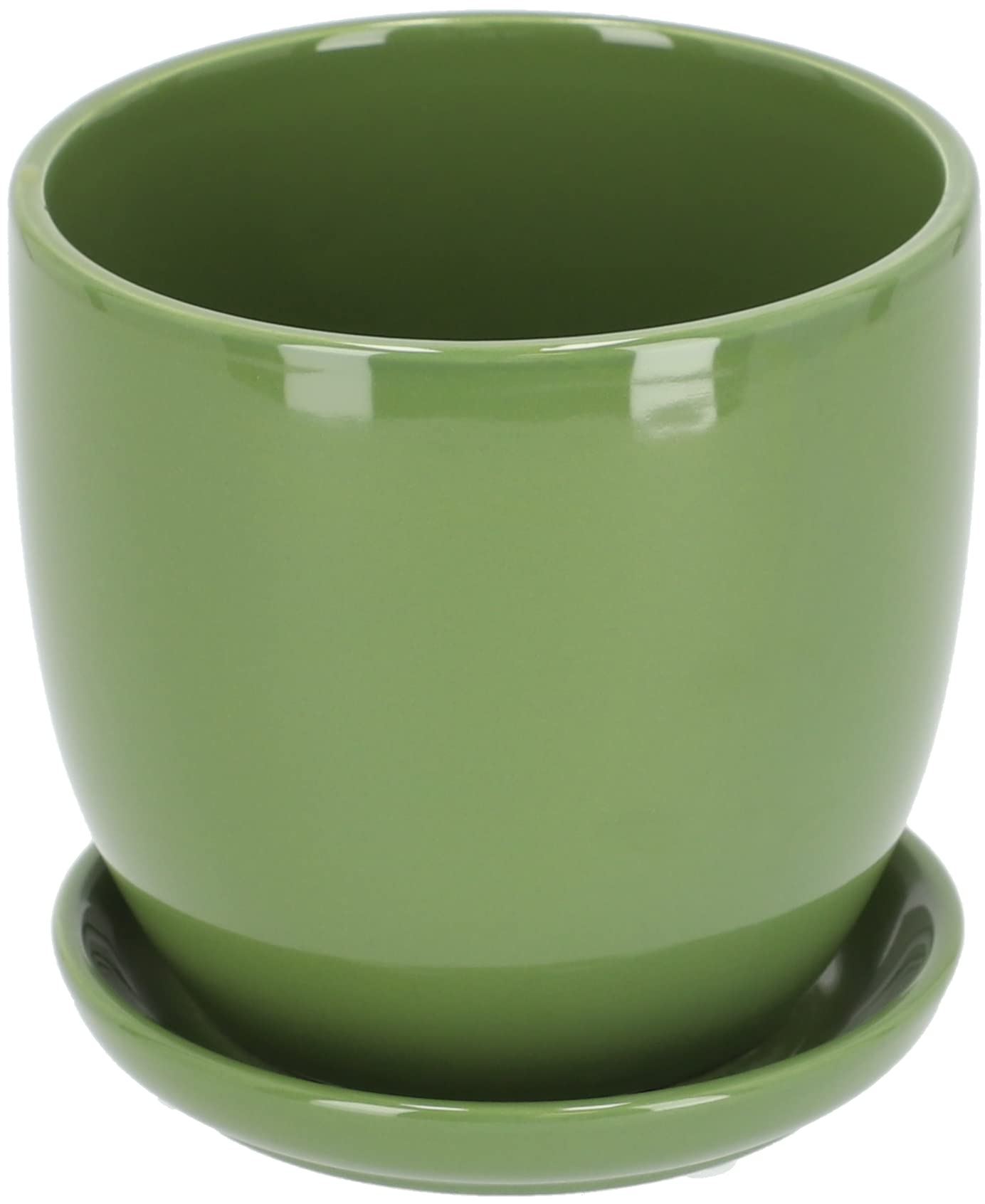 KOTARBAU® Macetero con Plato de Ceramica esmaltada, 20 cm, Maceta para Interiores y Exteriores, Tiesto Decorativo para Plantas, Verde, con Plato y Orificio de Drenaje