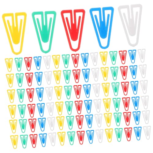 TOGEVAL 100個カラフル小型三角形紙クリップ 軽量プラスチック製 書類整理用オフィス文具 変形防止 耐久性あり メモ用紙や名刺に