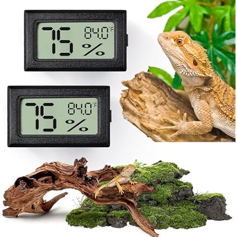Vodolo Reptile Thermometer and Humidity Gauge,2PCS Digital Adhesive Reptile Terrarium Hydrometer,Bearded Dragon Tank Accessories,Pet Humidity Meter Supplies for Leopard Crested Gecko,Snake,Lizard Cover