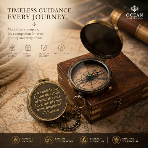 Brújula Vintage de Latón con Cita Grabada – “Go Confidently in The Direction of Your Dreams” – Brújula Náutica con Cadena y Caja de Madera de Rosal – Regalo para Graduación o Jubilación para Él o Ella miniatura 4