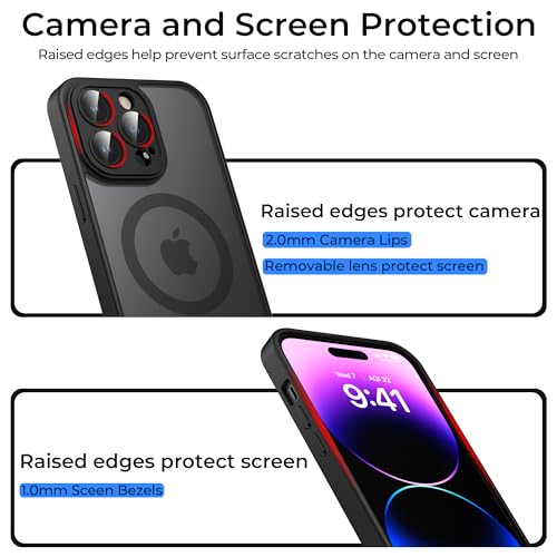 Image of Tobfit Magnetic Case for iPhone 14 Pro Compatible with Mag Safe, Translucent Matte Back Slim Shockproof Phone Cover for iPhone 14 Pro