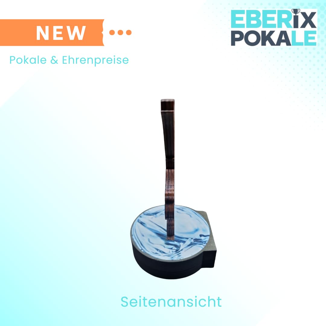 16 cm Holzpokal Trophäe Award mit Fisch & Angelrolle, Wunschgravur inkl. – personalisierbarer Birkensperrholz Pokal für Angelturniere