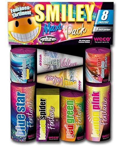 Weco Smiley Maxi Pack 8-teiliges Fontänen-Sortiment Jugendfeuerwerk der neuen Generation, Kinder ab 12 Jahren