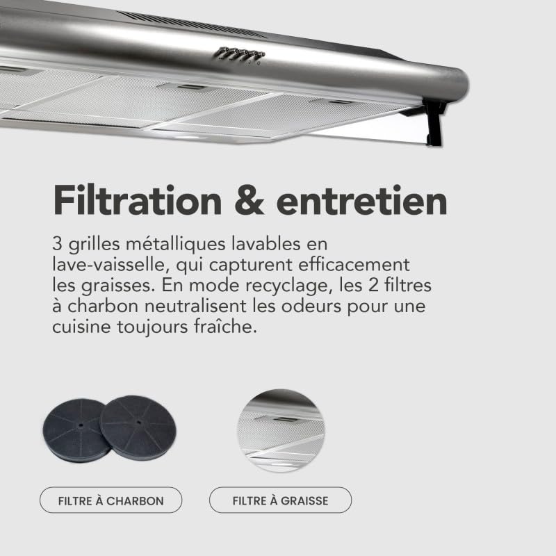 BELDEKO Hotte Casquette 90 cm Inox 420 m3/h 100W - Marque Française