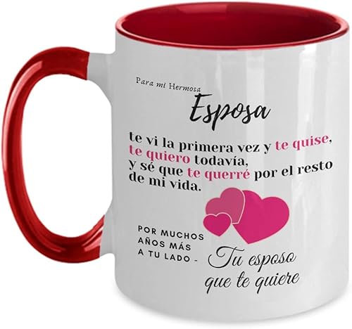 Miniatura 3 de Taza 2 colores con mensaje de amor para esposa Para mi Hermosa Esposa, te vi la primera vez y te quise Taza de dos tonos de 11 onzasRosa