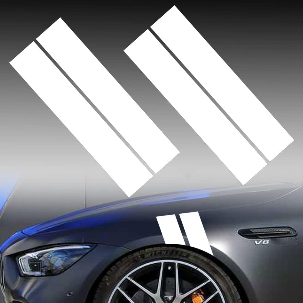 (White) 4pcs Car Wheel Fender Hash Stripe Decal Reflective Vinly Sticker Warning Safety Reflector Strips Auto Bumper Body Stickers Decals Compatible with Mahindra Scorpio