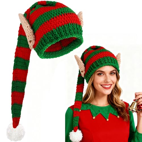 Beipegin Weihnachtsmütze Lang mit Elfenohren Winter Wärmer Häkel...