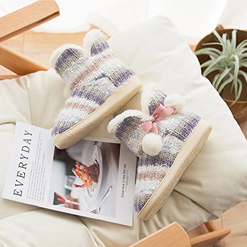 GURGER Gebreide huislaarzen voor dames, pluche, huislaarzen, wintergevoerd, hoge slipvaste pantoffels - Image 8