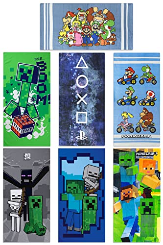 Characters Cartoons - Minecraft Super Mario Bros Play Station - Toalla de playa y piscina -...