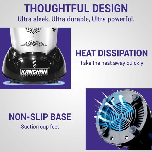 Image of Kanchan Nutri-Blend Mixer Grinder 450 Watt | Blender for Smoothie Juice Puree Masala Chutney, Unbreakable Jars (500ml & 300ml) -SS Blades for Grind & Blend (Silver, 3 Jar)