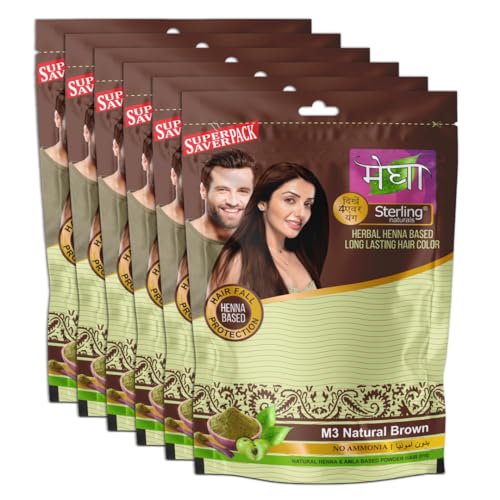 Image of Megha Mehandi Organic Hair Dye for Woman & Men - Organic Hair Colour without Chemicals and Ammonia, Made From Organically Grown Henna & Amla Based Mehndi,(Brown,45g, Pack of 6)