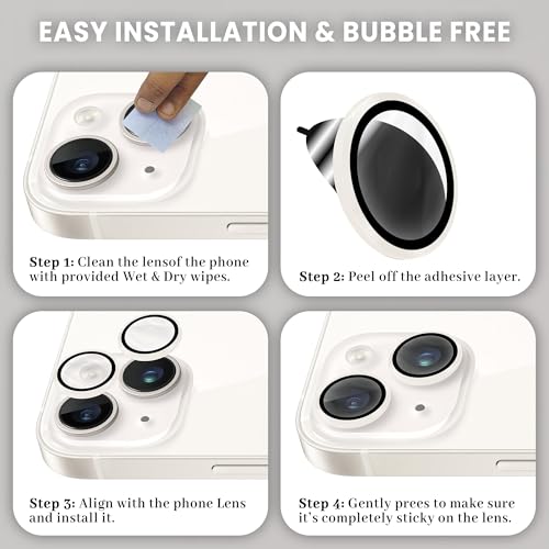 Image of ArmourPro Premium Camera Lens Protector Tempered Glass Compatible For iPhone 14 Plus and iPhone 14 Tough HD Individual Aluminum Alloy Rings 9H Camera Cover , Scratch-Resistant,Camera Lens Protection| Silver
