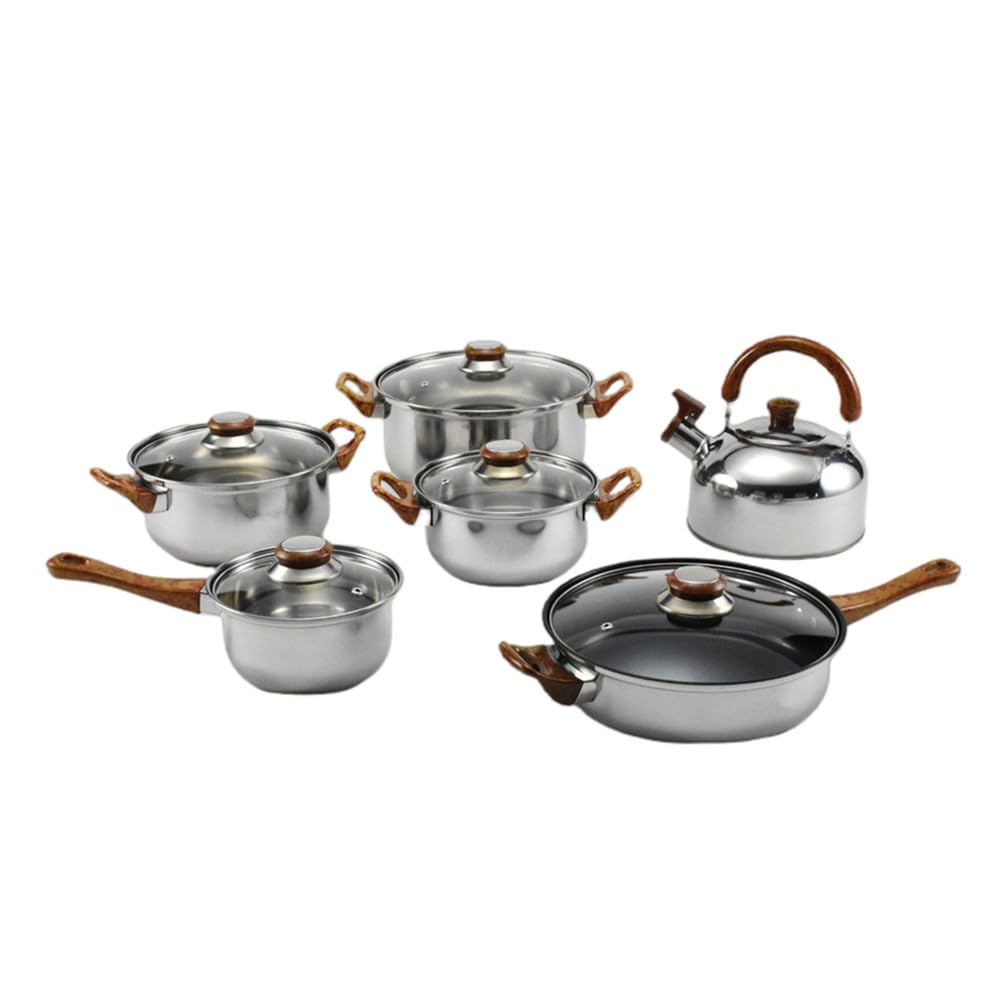Set di Pentole in Acciaio Inossidabile da 12 Pezzi, 6 Tipi di Pentole da Cucina, Padella, Pentola per Zuppa, Pentola per Latte, Bollitore, Set di Pentole, Bollitore B, 12(Kettle B-12 pc)