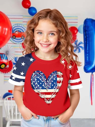 Image of Ithalt Boys Girls USA Shirts Kids 4th of July Shirts American Flag Tshirt Patriotic Top Independence Day Outfit 5-13y