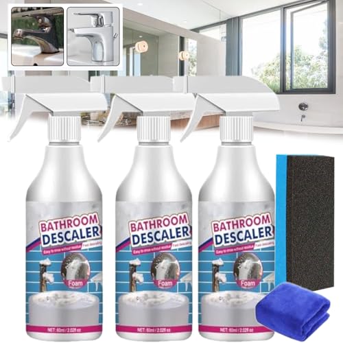 Bathroom Descaler Foam Cleaner, Bathroom Descaler Foam Cleaners Spray, Stubborn Stains Cleaners, Bathrooms Descalers Cleaner, All Purpose Rinse Cleaning Foams for Bathrooms (3, Pcs)