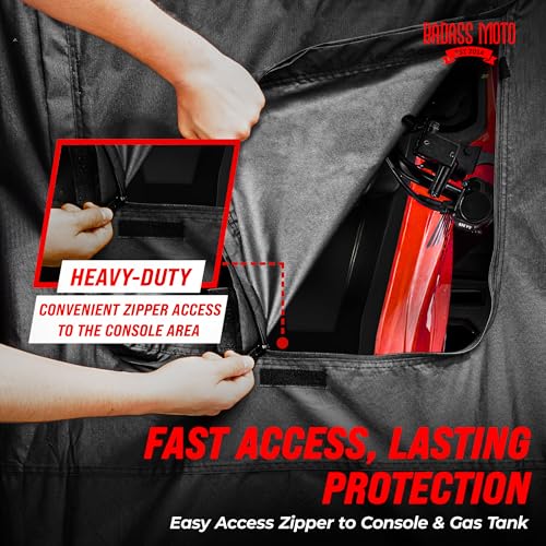 Image of Badass Moto Gear ATV Cover, Heavy Duty Industrial Grade Engineered For All Weather Protection, Waterproof, Night Reflective, Zipper Tank Access From Outside, Storage Bag, Trailer Safe, MEDIUM 85 ' Long | Fits ATVs like Polaris Sportsman 570 & 450 H.O, Suzuki KingQuad 400 & Kawasaki Brute Force 300, easy access zipper