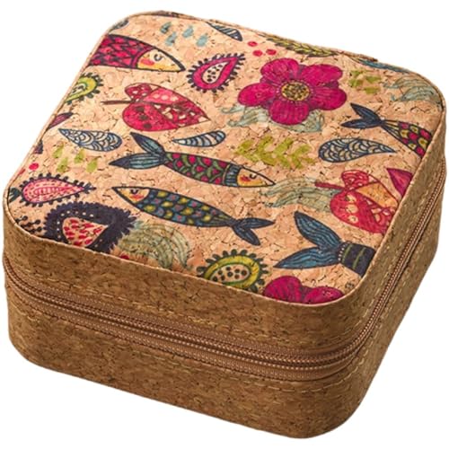 Caja organizadora de joyas de viaje de corcho pequeña para collares anillos y pendientes