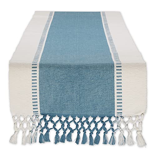 DII Dobby Stripe Woven Table Runner, 13x108, Storm Blue