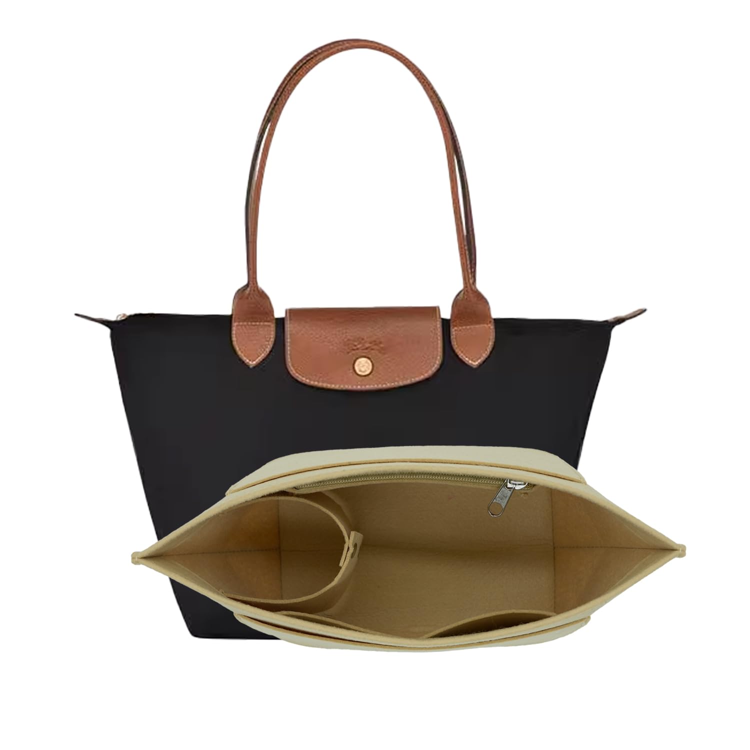 D.DUOD.DUO Purse Organizer Insert, Suitable for Le Pliage Bag Organizer, Handbag Organizer (Beige, M)