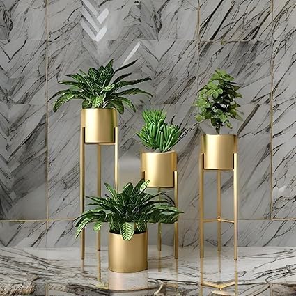 S. K. TRADERS Metal Floor Flower Stands Planter Planters for Indoor Outdoor Modern Floor Plant Stand for Garden Balcony & Living Room Set of 3 (GOLD) (B0DBLWN76F) Amazon Price History, Amazon Price Tracker