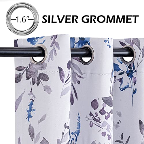 Image of MYSKY HOME Curtains for Bedroom Blue Floral Blackout Curtains 63 inch Long 2 Panels for Living Room Darkening Curtains Thermal Insulated Vintage Painting Flower Leaf Grommet Top Drapess