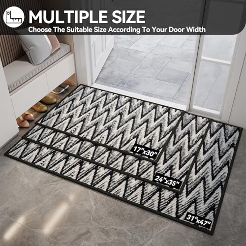 Image of Indoor Door Mat 17x30, Dirt Resistant & Absorbent Doormat for Entryway Inside, Non-Slip Rubber Backing Front Door Mat Indoor Entrance, Low-Profile, Washable, Black