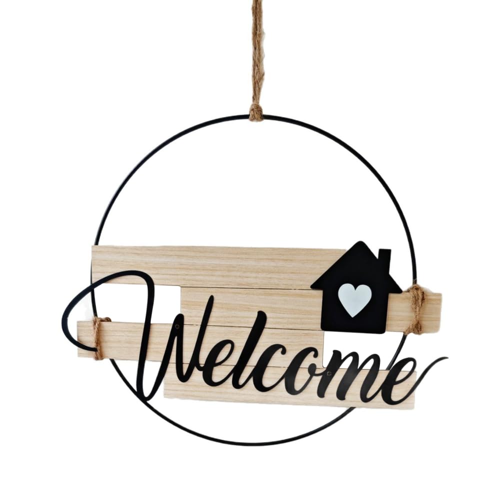 Rustic Welcome Sign, Solid Wood Iron Letters Wall Decor, Farmhouse Entryway Hanging for Porch Front Door