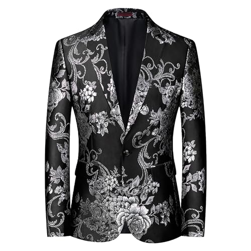 Men's Casual Print Suit Jacket One Button Notched Lapel Blazer Jacket Floral Casual Blazer Sports Coat