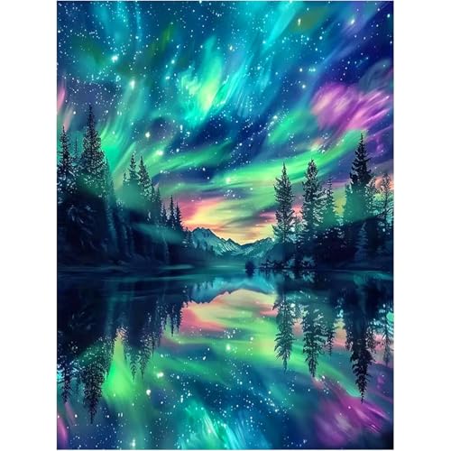 LumiCraft Aurora Diamond Art Kits for Adults, Forests Diamond Painting Kits for Beginner, DIY Full Drill Dots Paintings with Diamonds 5D Gem Art Wall Decor 12x16inch
