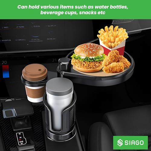 Image of SIAGO 2-in-1 Car Cup Holder with Food Tray | Adjustable Swivel Arm Snack & Drink Organizer | Universal Fit for Front Seat Travel Accessories | SIA401
