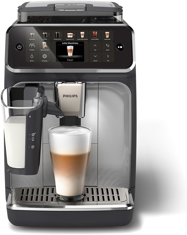 5400 Series Bean to Cup Coffee Machine – 12 Coffee Varieties, LatteGo Milk Frother, Fastest-to-Clean, Ceramic Grinder, Fully Automatic Espresso & Cappuccino maker – Black, Silver (EP5446/70)