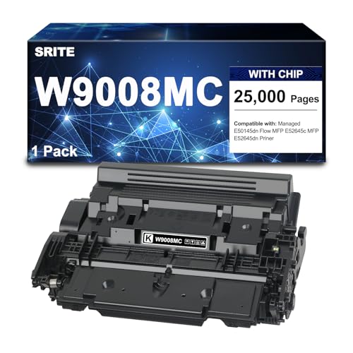 SRITE W9008 W9008MC Black Toner Cartridge with Chip Replacement for HP LaserJet Managed E50145dn Flow MFP E52645c E52645dn Printer (1-Pack 25,000 Pages)