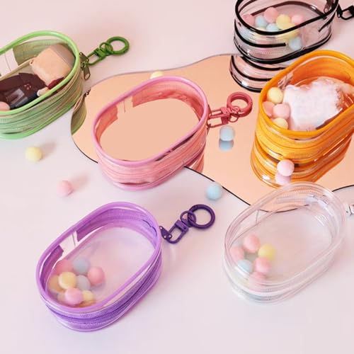 Image of Clear Figure Display Bag with Keychain, Mystery Box Mini Figures Carrying Case Bag Pouch Keychain Charms for Collectibles (Clear, Oval)