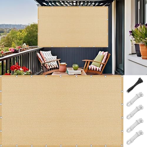 Brise vue balcon 145x290 cm sable avec fixations pour l'extérieur - 2