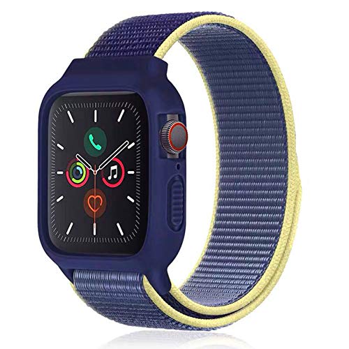 Band with Case Compatible with Kids Apple Watch Band 46mm 45mm 44mm 42mm(Series 3), Protective Silicone Bumper with Sport Loop Nylon Strap for Series 10/9/8/7/6/5/4/SE2/SE for Boys Girls, YellowBlue