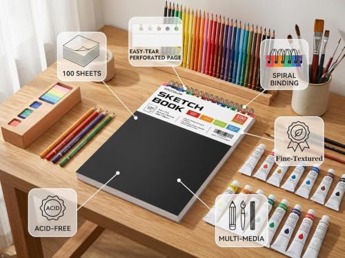 Image of Soucolor Sketch Book 9 inch x 12 inch, 100 Sheets Kids Art Sketchbook Drawing Pad