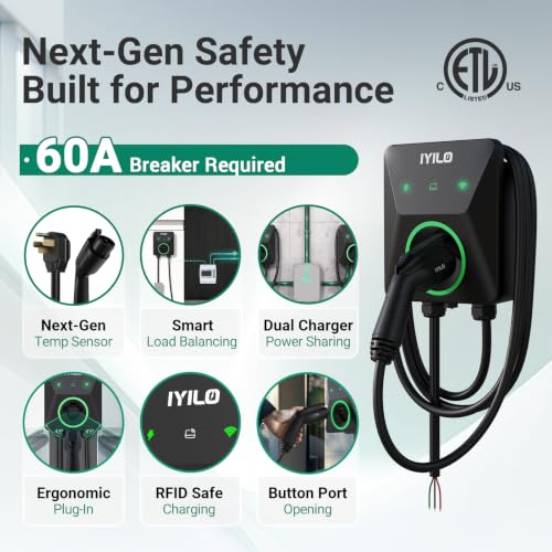Image of Level 2 EV Charger with Energy Meter, 48Amp /11.5KW, J1772 Wall Electric Car Charger with Dual Temp Sensors(Exclusive), Wi-Fi(2.4 GHz), RFID, Smart App, CT Clamps for Load Balancing, Black-Gray